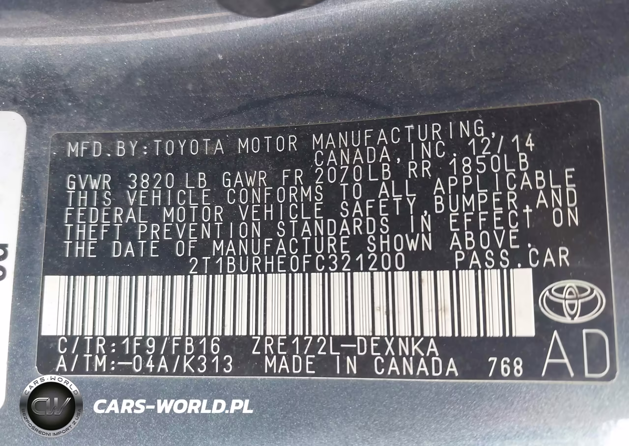 2015 Toyota Corolla Le VIN:2T1BURHE0FC321200 - 9