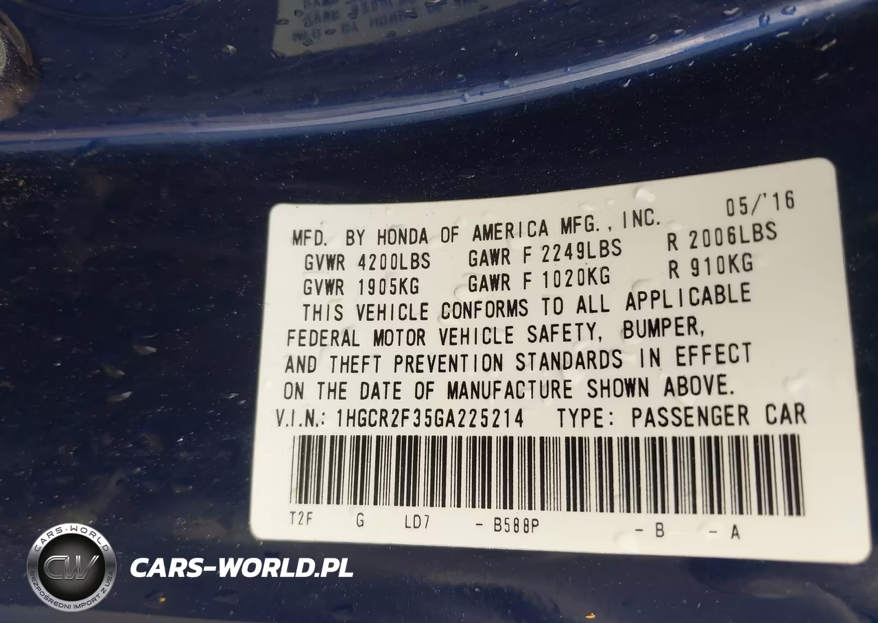 2016 Honda Accord Lx VIN:1HGCR2F35GA225214 - 9