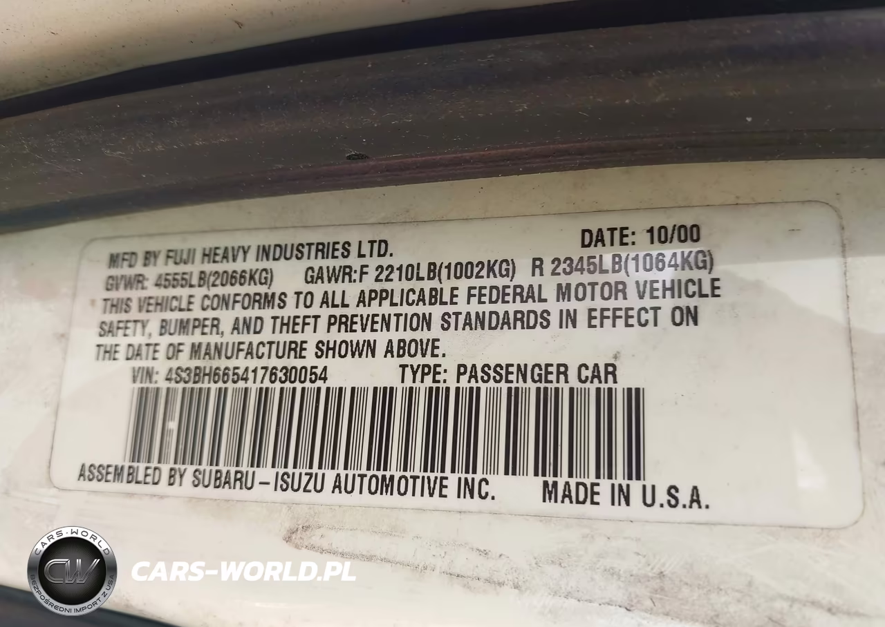 2001 Subaru Outback VIN:4S3BH665417630054 - 9