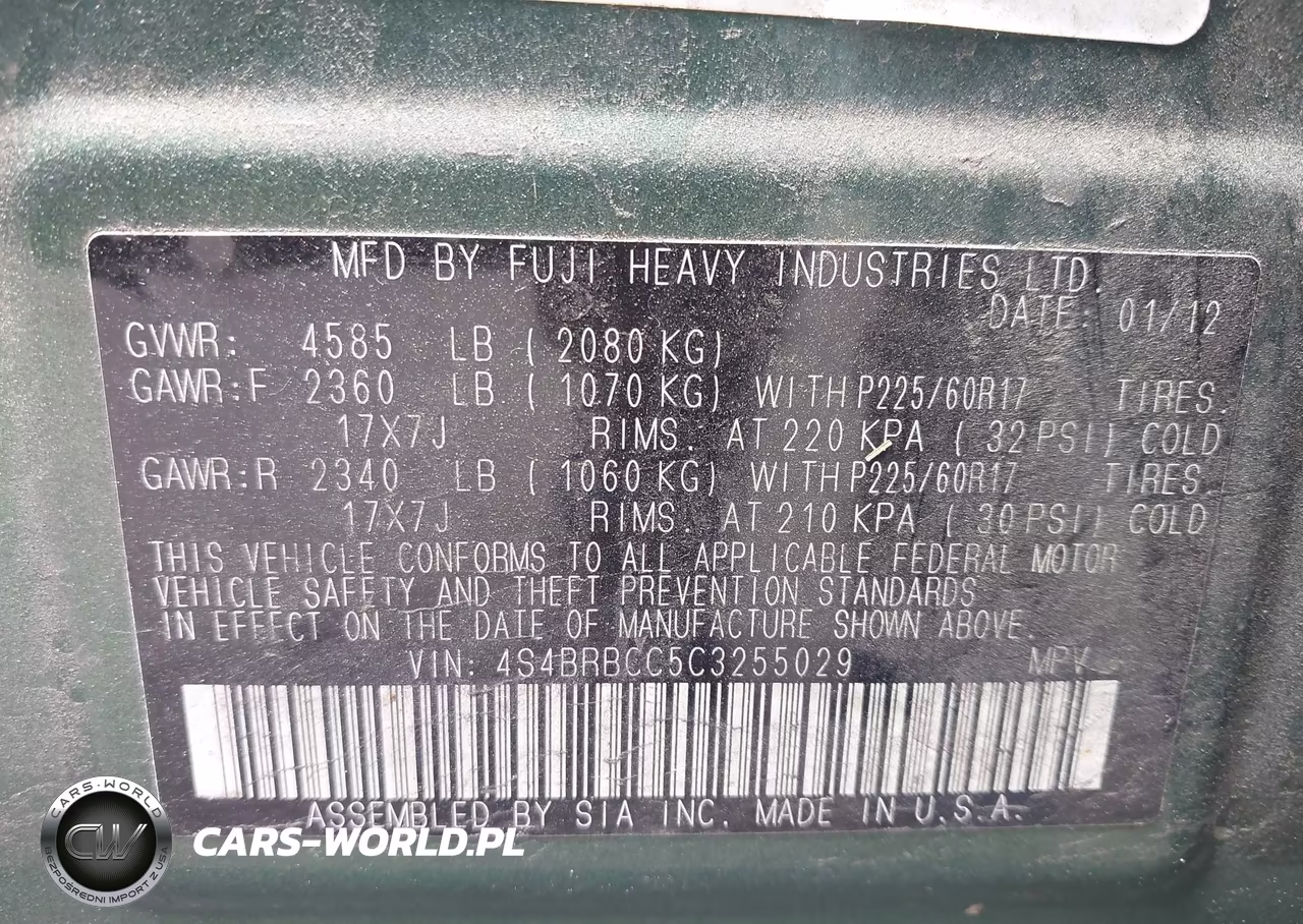 2012 Subaru Outback 2.5I Premium VIN:4S4BRBCC5C3255029 - 9