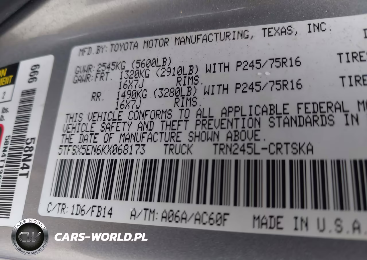 2019 Toyota Tacoma Sr VIN:5TFSX5EN6KX068173 - 9