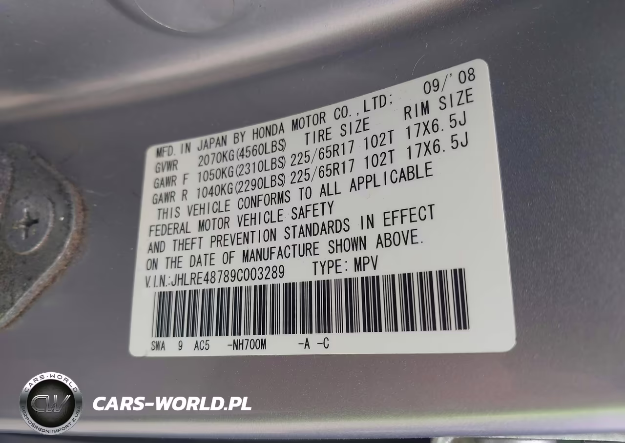 2009 Honda Cr-V Ex-L VIN:JHLRE48789C003289 - 9