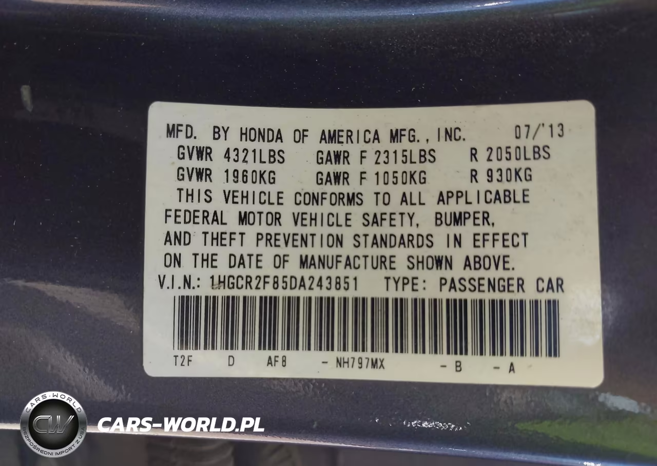 2013 Honda Accord Ex-L VIN:1HGCR2F85DA243851 - 9