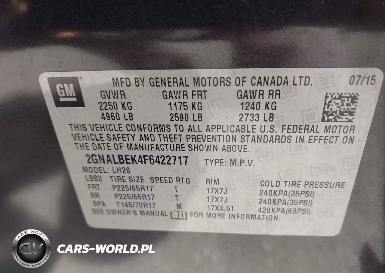 2015 Chevrolet Equinox Lt VIN:2GNALBEK4F6422717 - 9
