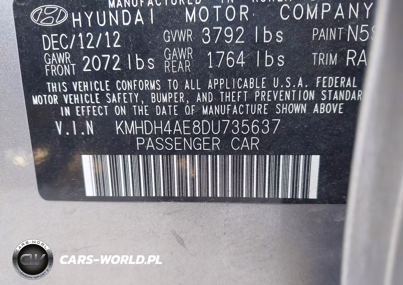 2013 Hyundai Elantra Gls VIN:KMHDH4AE8DU735637 - 9
