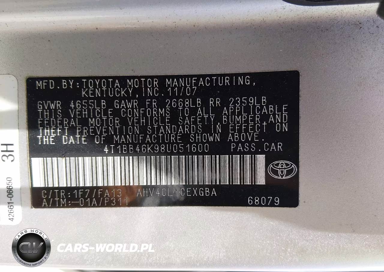 2008 Toyota Camry Hybrid VIN:4T1BB46K98U051600 - 9