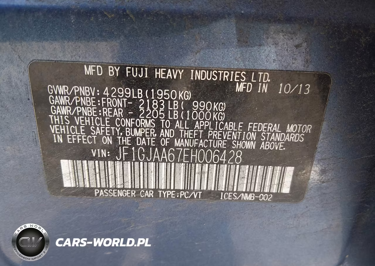 2014 Subaru Impreza 2.0I VIN:JF1GJAA67EH006428 - 9