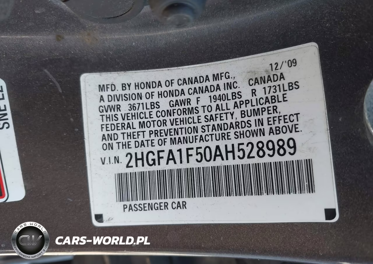 2010 Honda Civic Lx VIN:2HGFA1F50AH528989 - 9