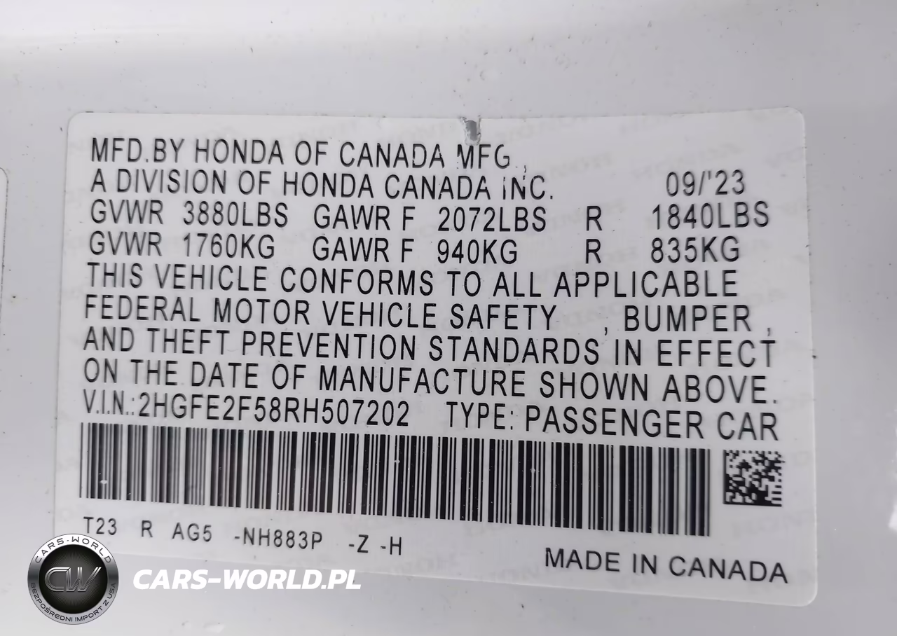 2024 Honda Civic Sport VIN:2HGFE2F58RH507202 - 9