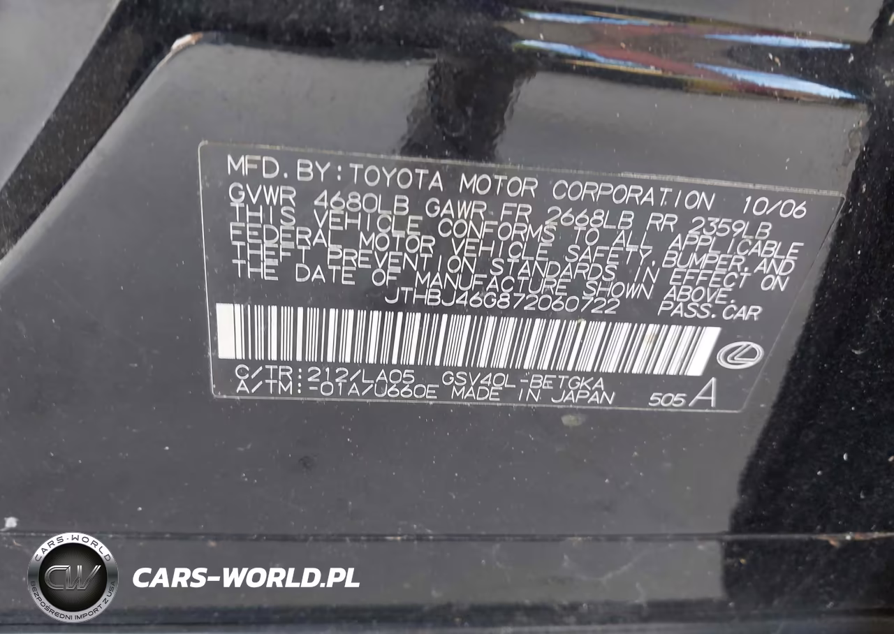 2007 Lexus Es 350 VIN:JTHBJ46G872060722 - 9