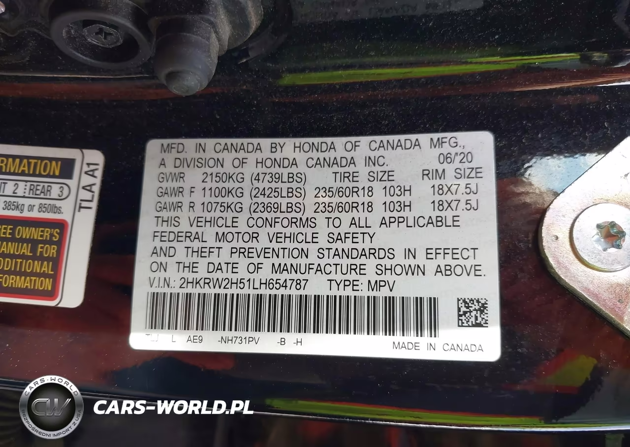 2020 Honda Cr-V Awd Ex VIN:2HKRW2H51LH654787 - 9