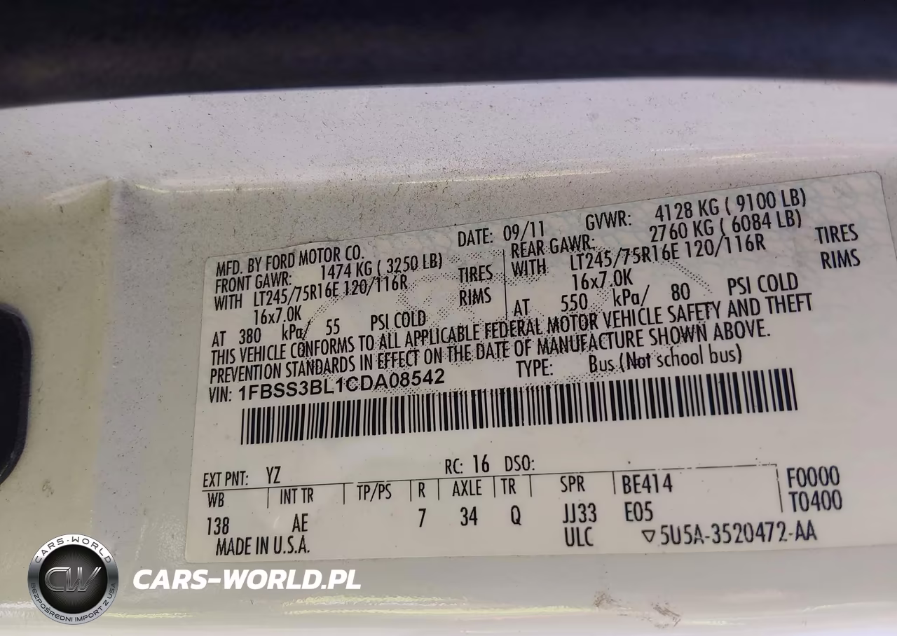 2012 Ford E-350 Super Duty Xl VIN:1FBSS3BL1CDA08542 - 9