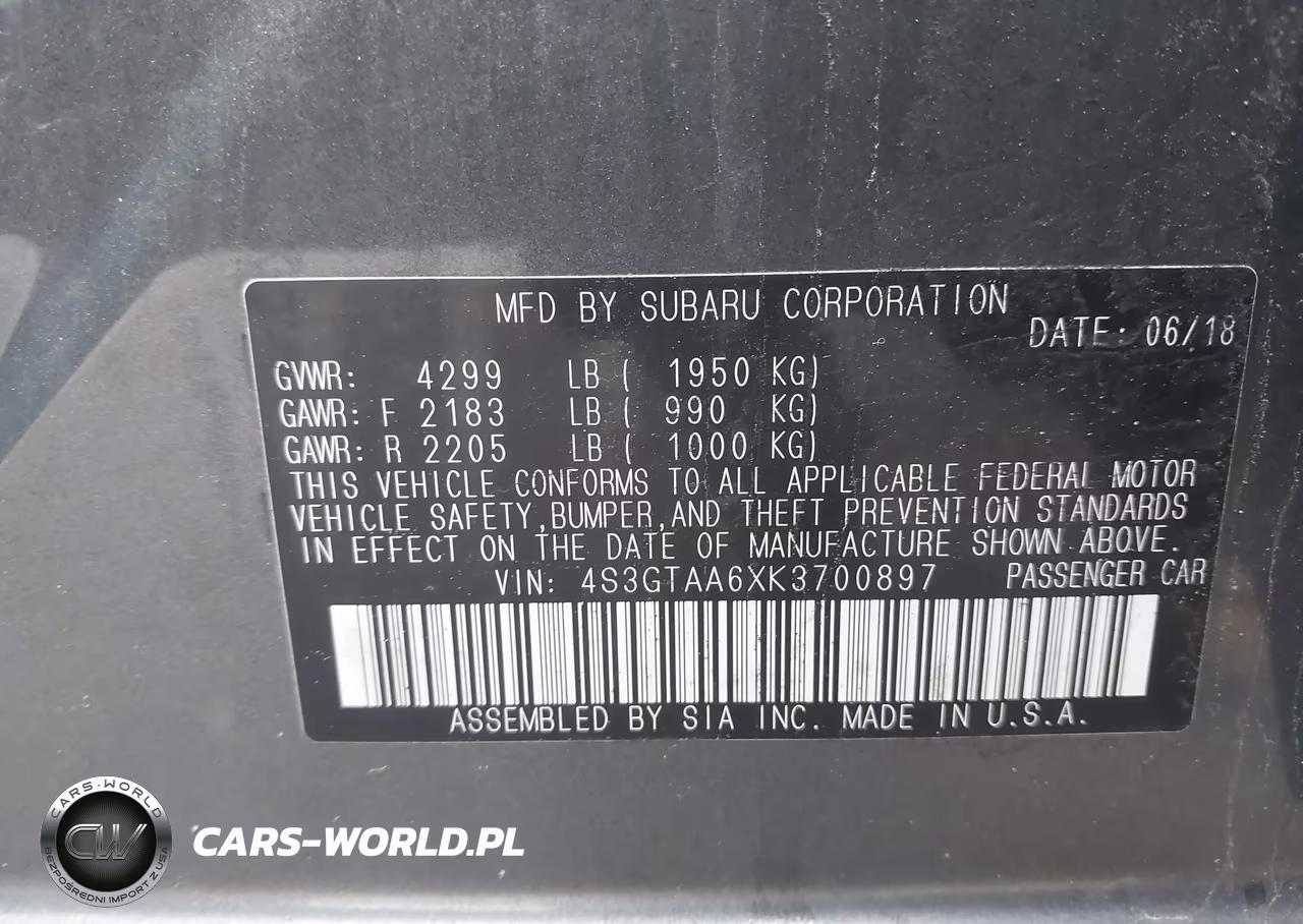 2019 Subaru Impreza 2.0I VIN:4S3GTAA6XK3700897 - 9