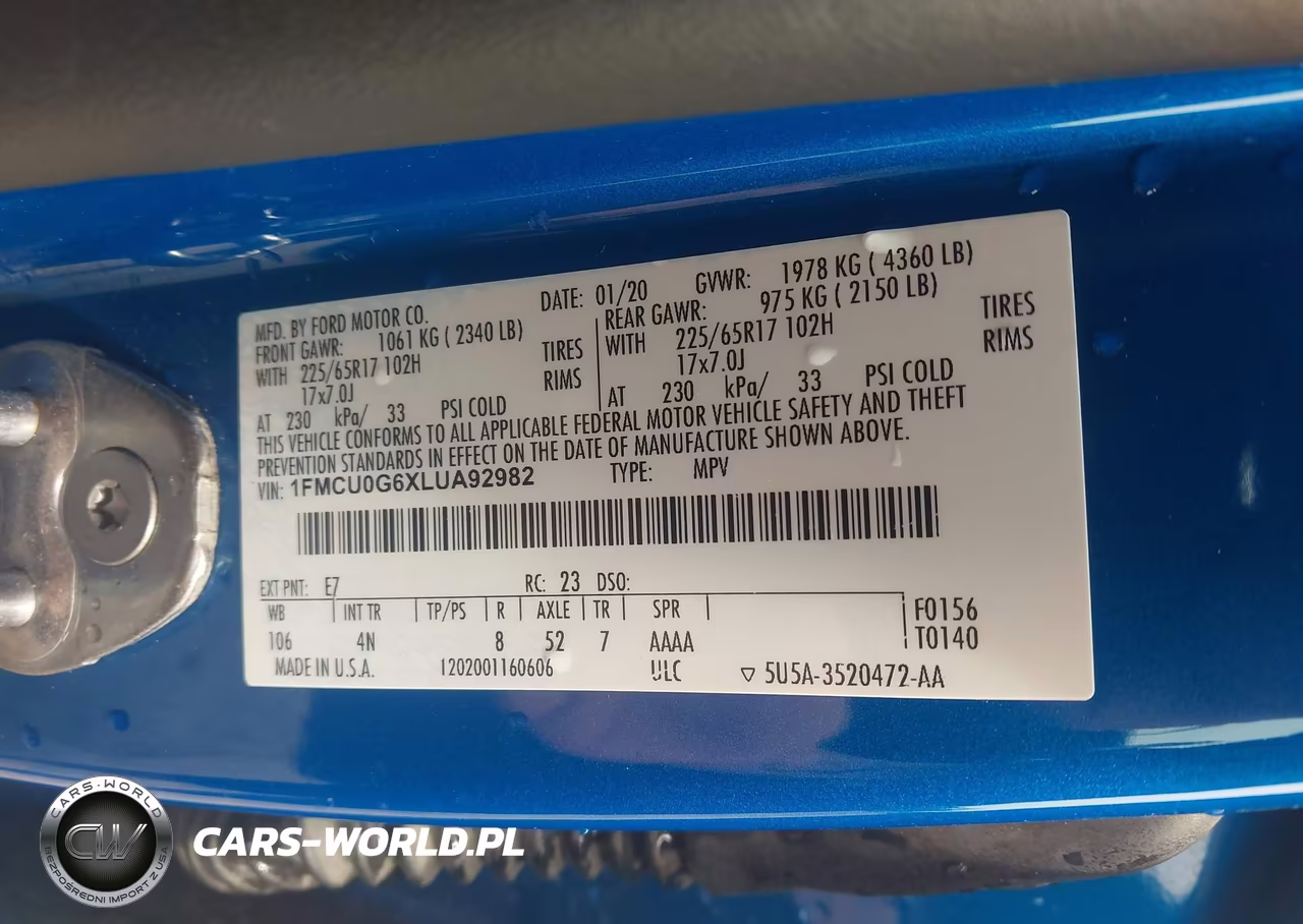 2020 Ford Escape Se VIN:1FMCU0G6XLUA92982 - 9