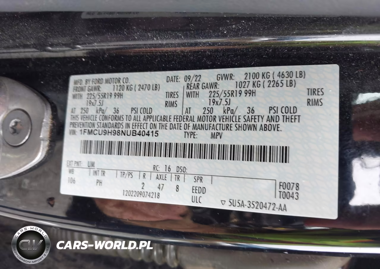 2022 Ford Escape Sel VIN:1FMCU9H98NUB40415 - 9