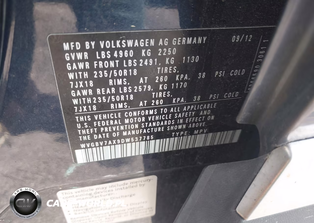 2013 Volkswagen Tiguan Se VIN:WVGBV7AX9DW537785 - 9
