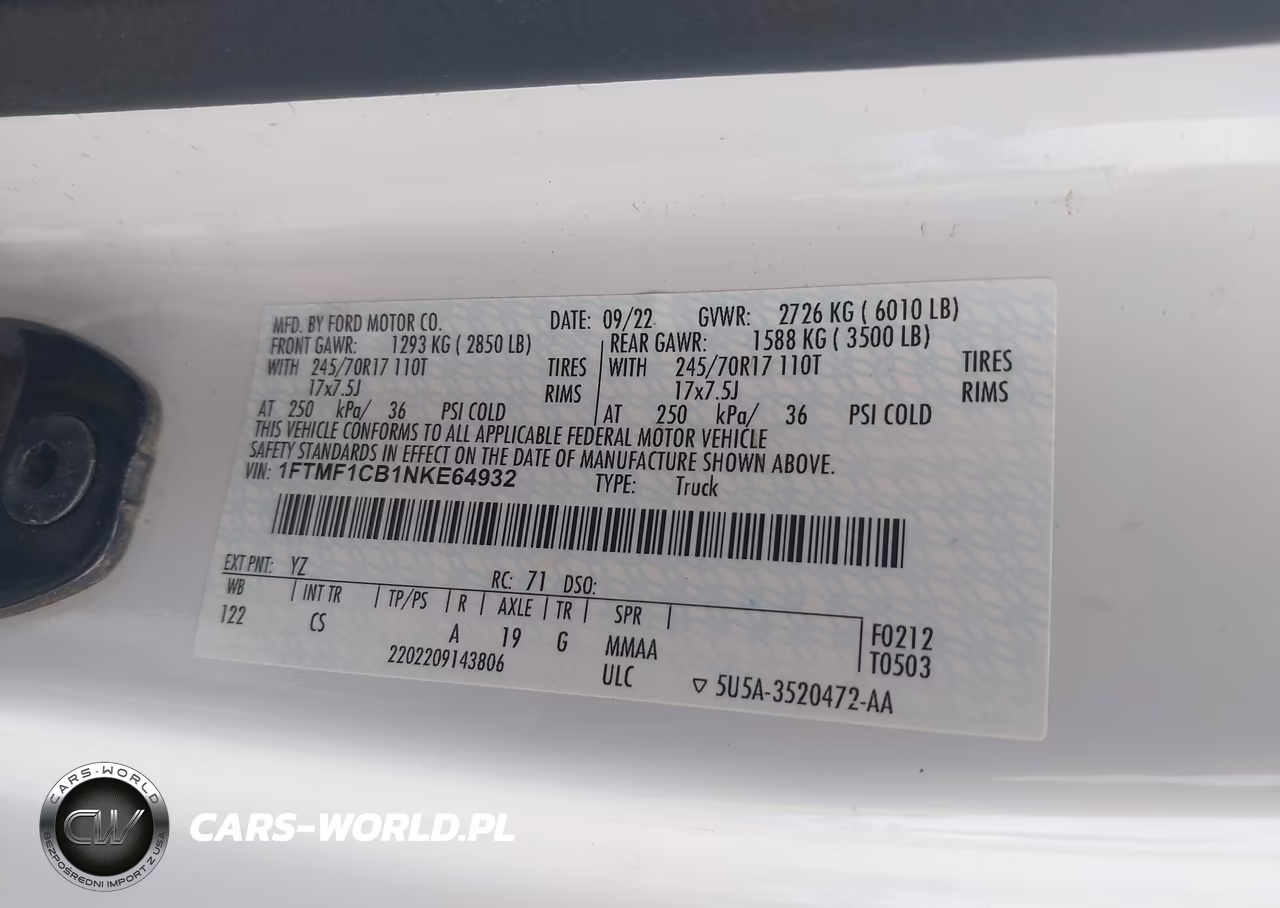 2022 Ford F-150 Xl VIN:1FTMF1CB1NKE64932 - 9