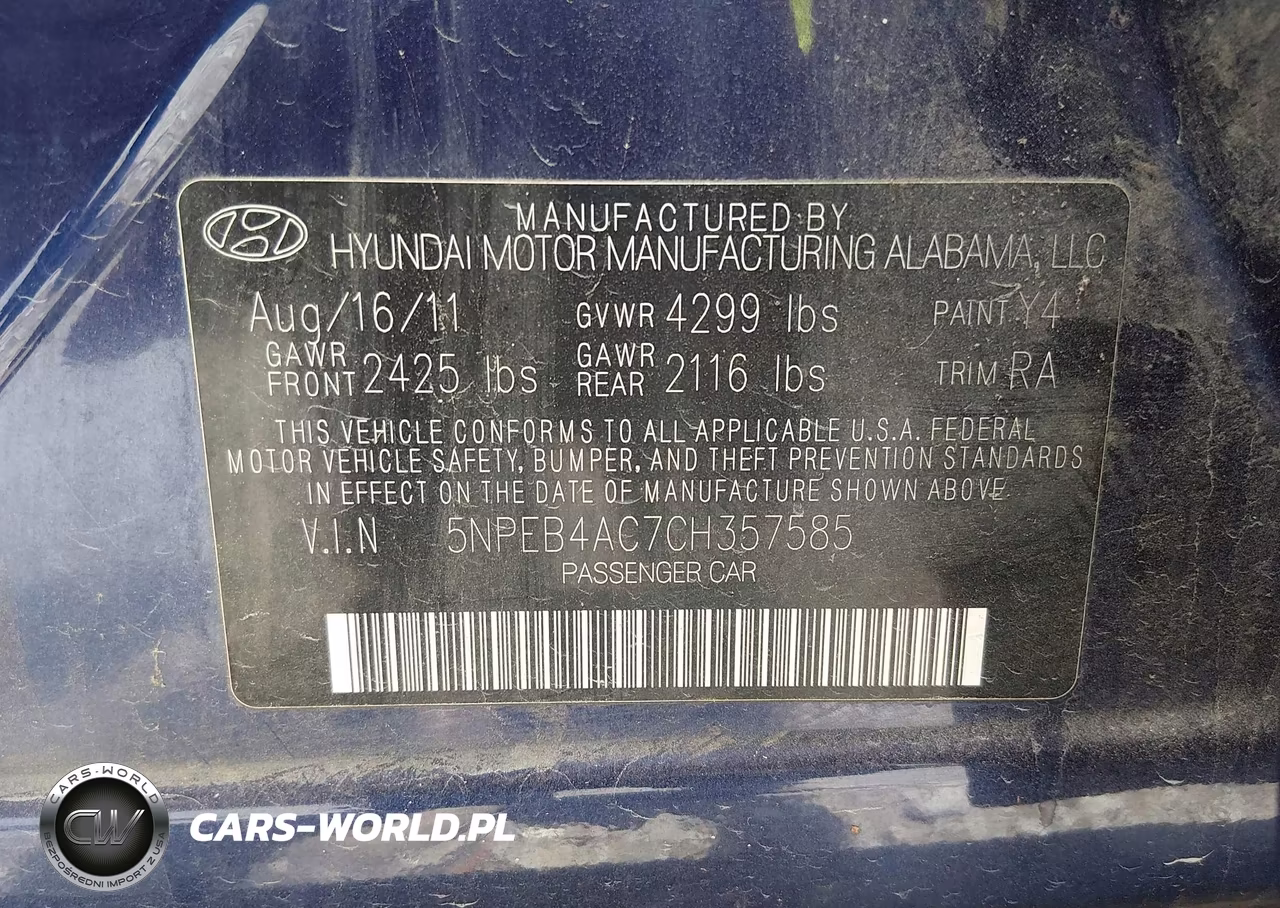 2012 Hyundai Sonata Gls VIN:5NPEB4AC7CH357585 - 9