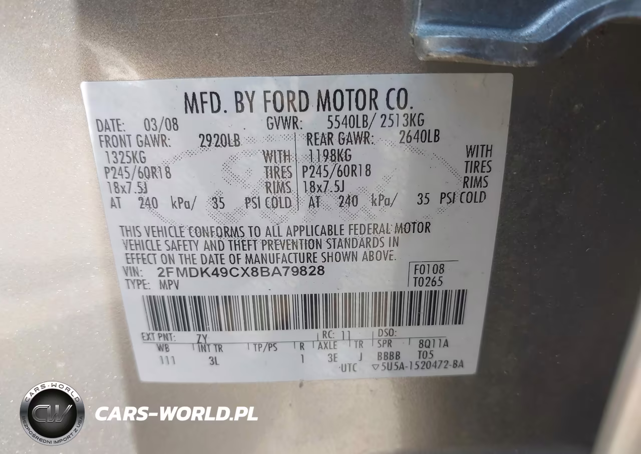 2008 Ford Edge Limited VIN:2FMDK49CX8BA79828 - 9