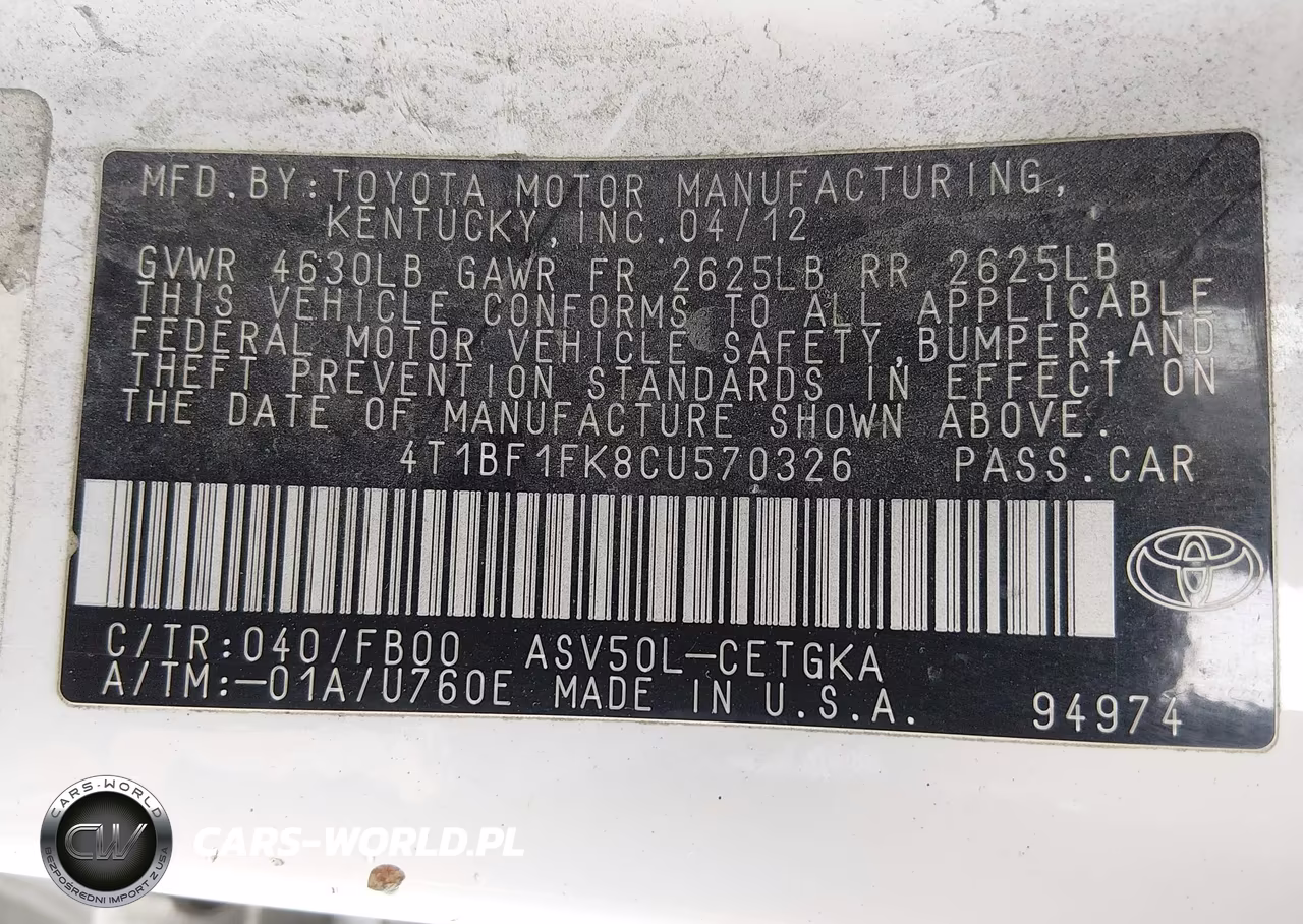 2012 Toyota Camry Xle VIN:4T1BF1FK8CU570326 - 9