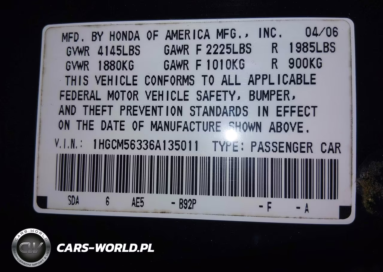 2006 Honda Accord Se VIN:1HGCM56336A135011 - 9