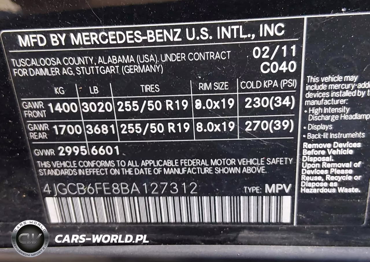 2011 Mercedes-Benz R 350 4Matic VIN:4JGCB6FE8BA127312 - 9