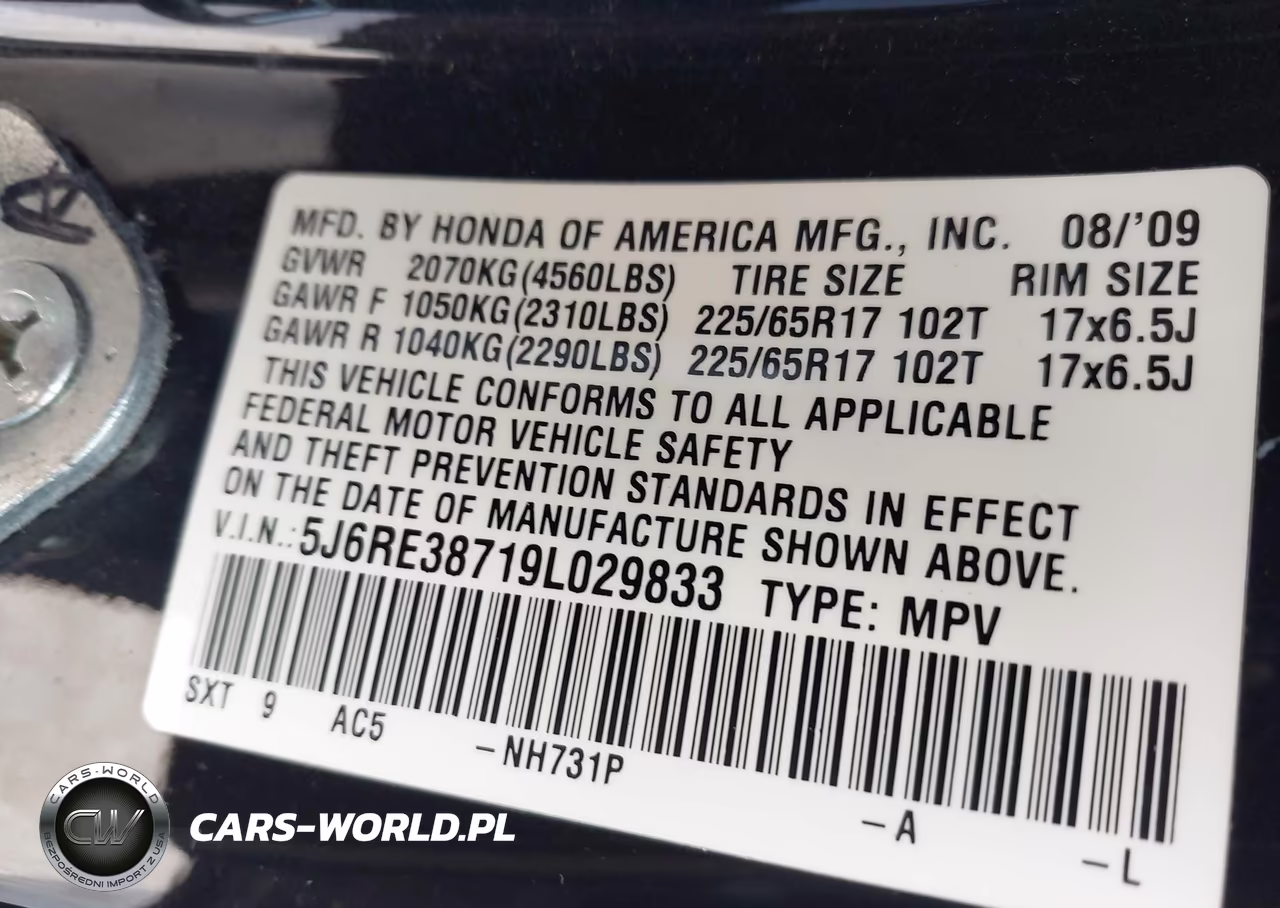 2009 Honda Cr-V Ex-L VIN:5J6RE38719L029833 - 9