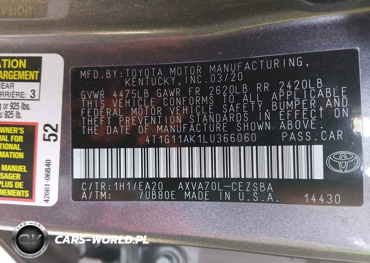 2020 Toyota Camry Se VIN:4T1G11AK1LU366060 - 9