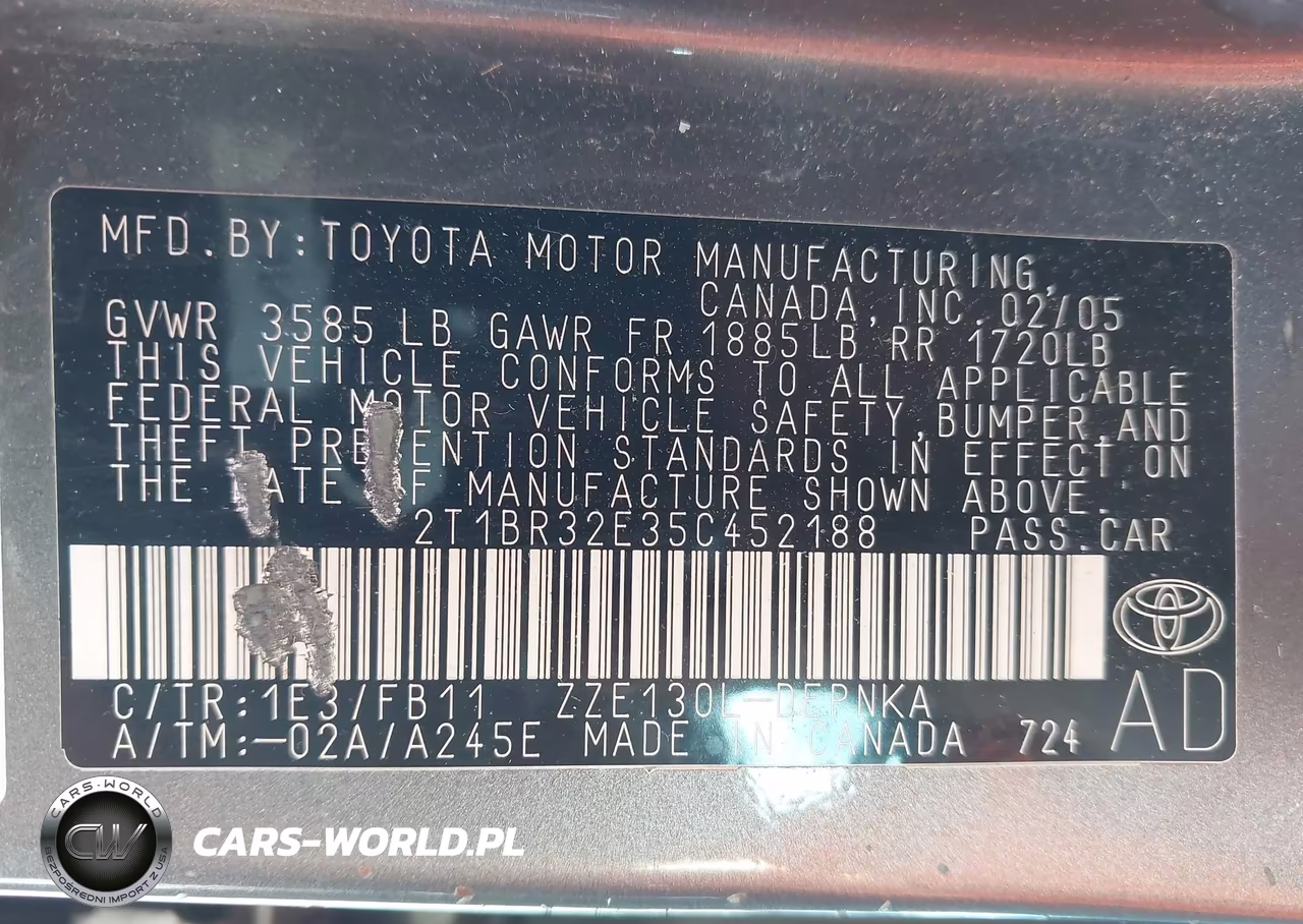 2005 Toyota Corolla Le VIN:2T1BR32E35C452188 - 9