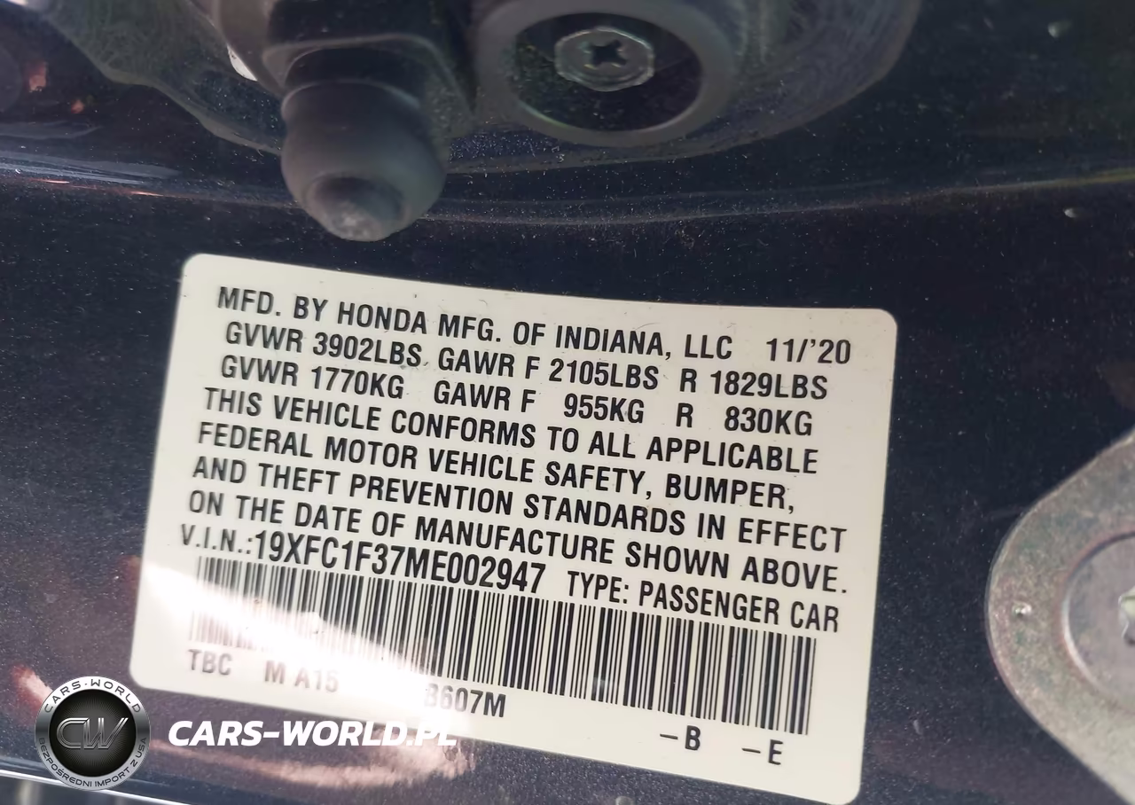 2021 Honda Civic Ex VIN:19XFC1F37ME002947 - 9