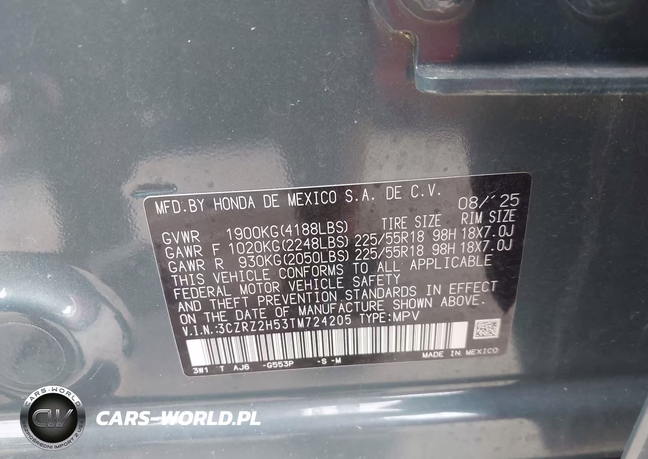 2026 Honda Hr-V Awd Sport VIN:3CZRZ2H53TM724205 - 9