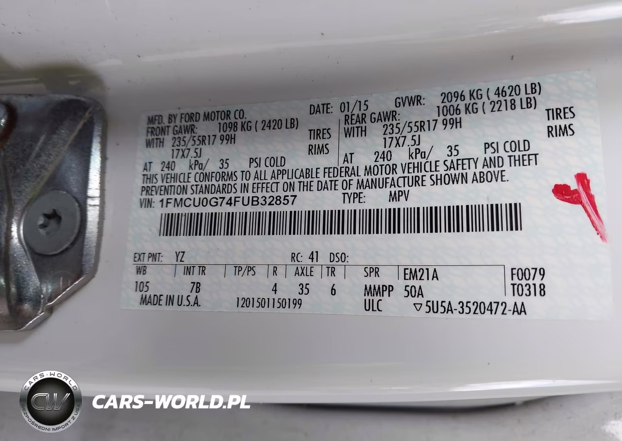 2015 Ford Escape Se VIN:1FMCU0G74FUB32857 - 9