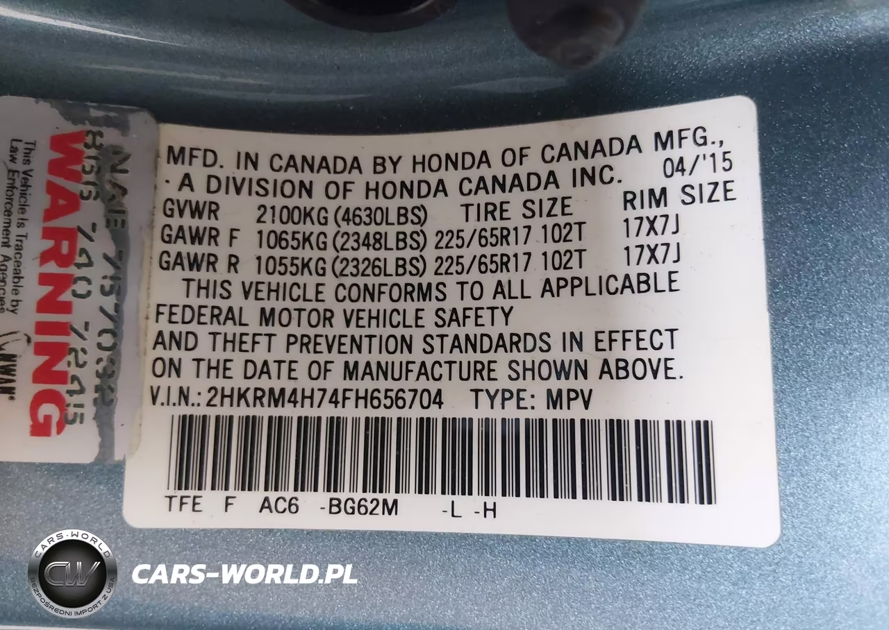 2015 Honda Cr-V Ex-L VIN:2HKRM4H74FH656704 - 9