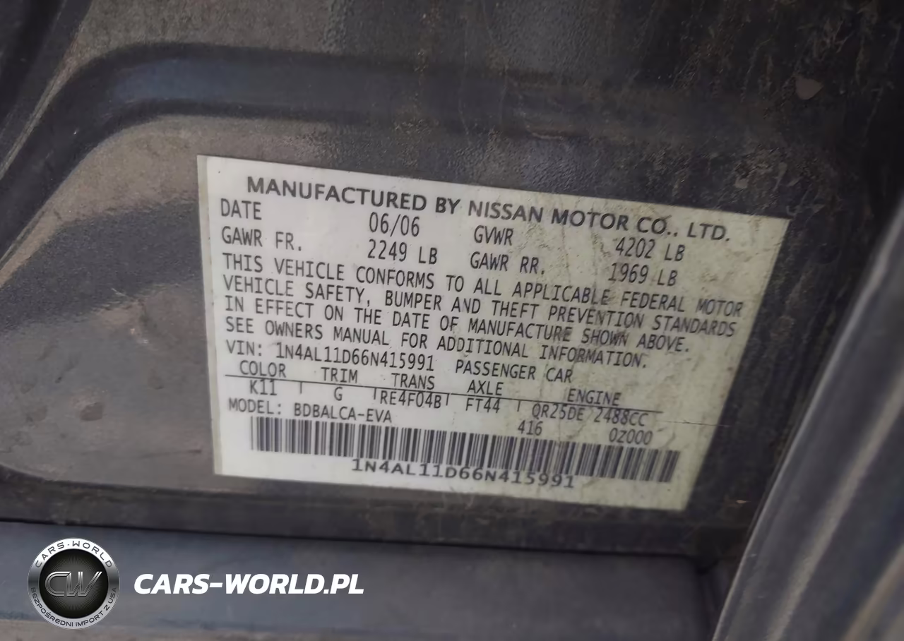 2006 Nissan Altima 2.5 S VIN:1N4AL11D66N415991 - 9