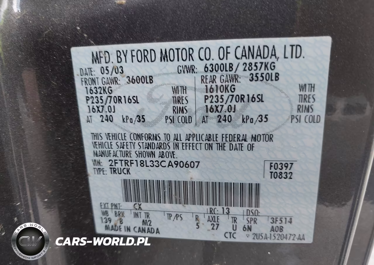 2003 Ford F-150 Xl-Xlt VIN:2FTRF18L33CA90607 - 9