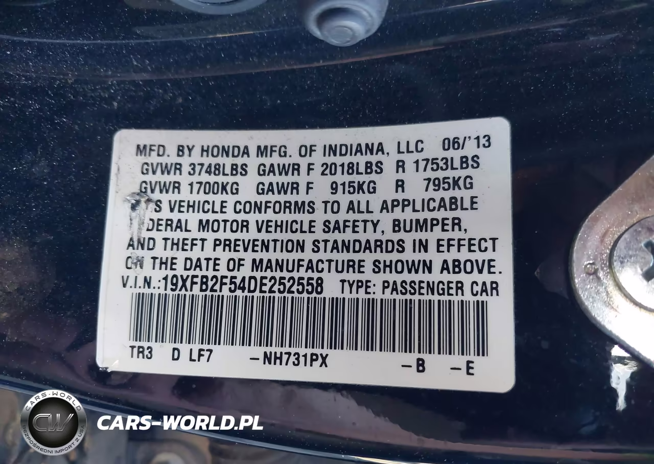 2013 Honda Civic Lx VIN:19XFB2F54DE252558 - 9