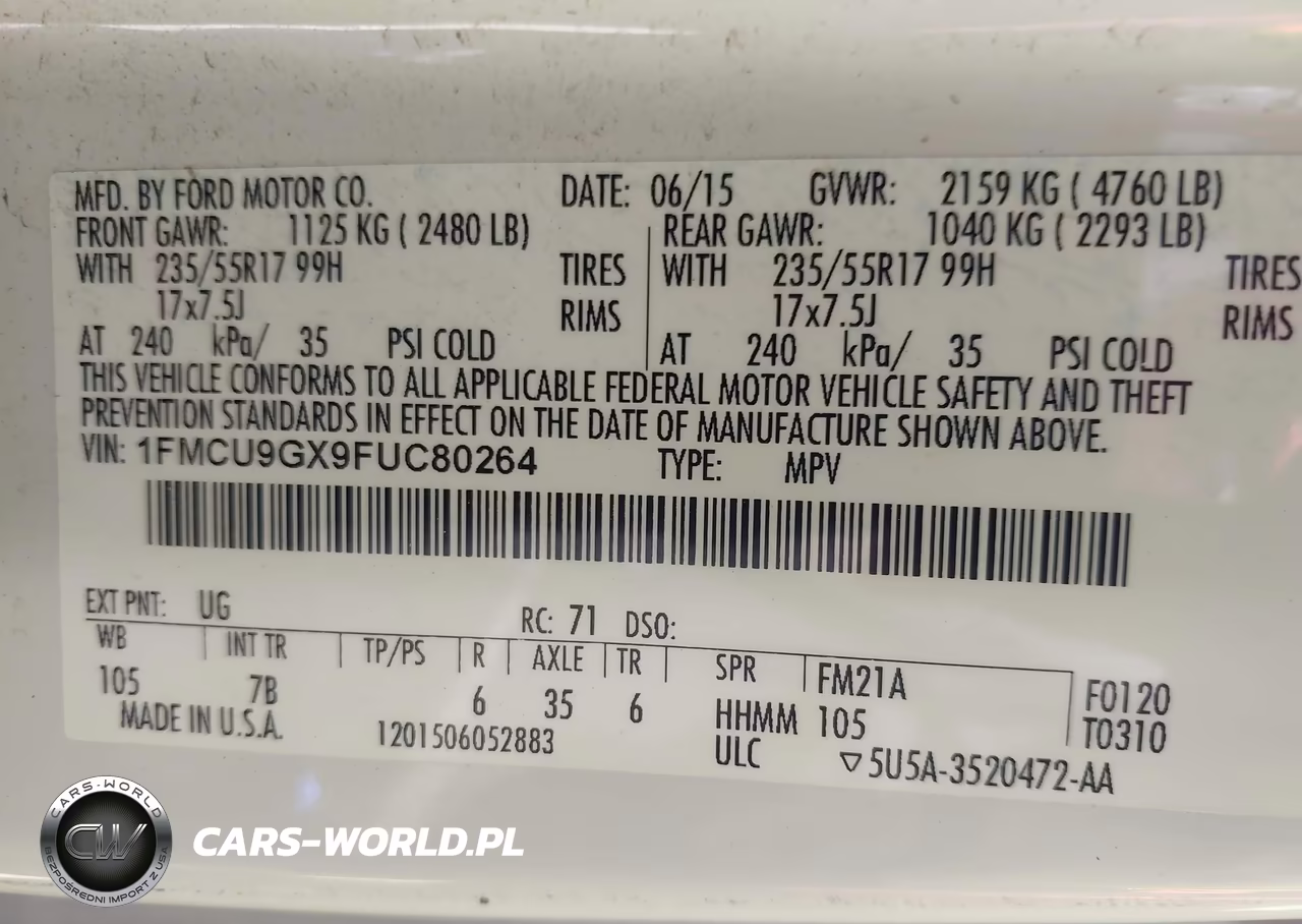 2015 Ford Escape Se VIN:1FMCU9GX9FUC80264 - 9