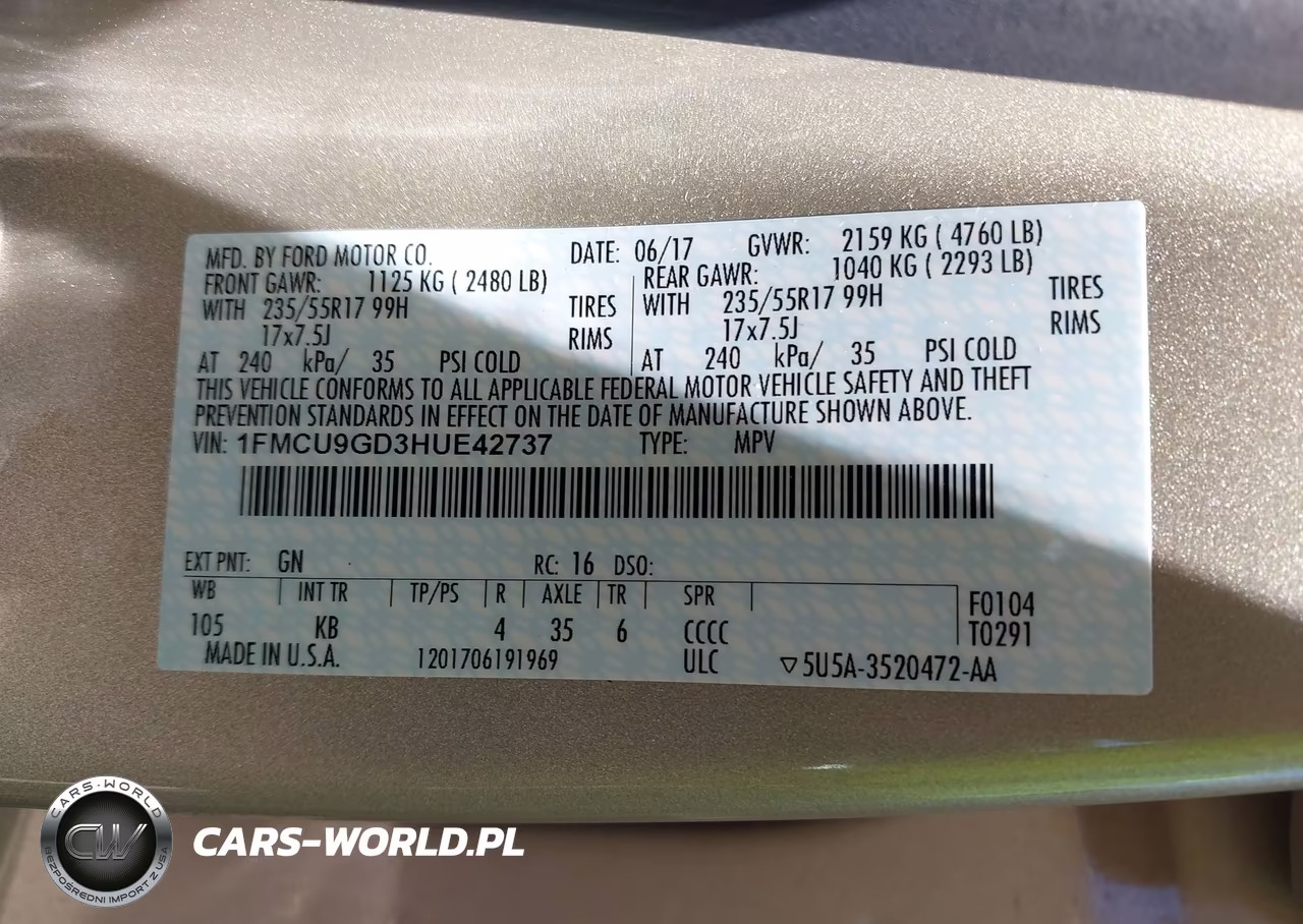 2017 Ford Escape Se VIN:1FMCU9GD3HUE42737 - 9