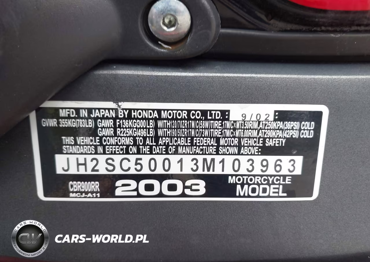 2003 Honda Cbr900 Rr VIN:JH2SC50013M103963 - 10