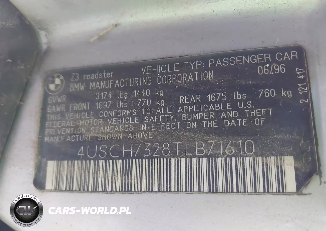 1996 BMW Z3 1.9 VIN:4USCH7328TLB71610 - 9