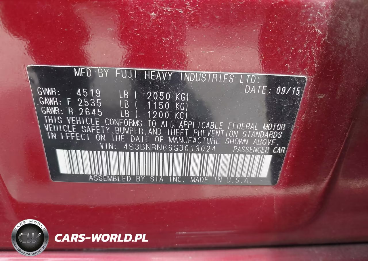 2016 Subaru Legacy 2.5I Limited VIN:4S3BNBN66G3013024 - 9