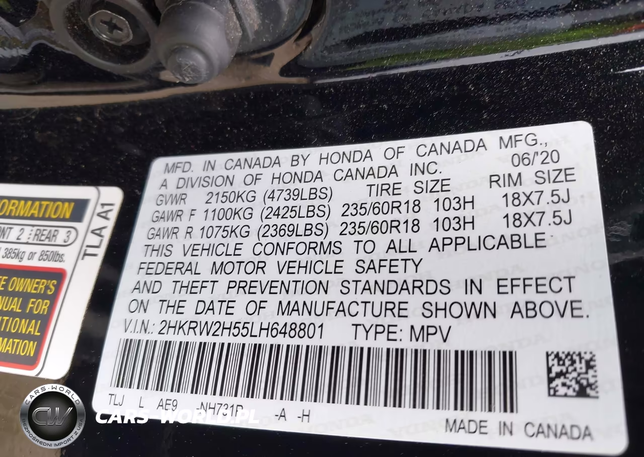 2020 Honda Cr-V Awd Ex VIN:2HKRW2H55LH648801 - 9