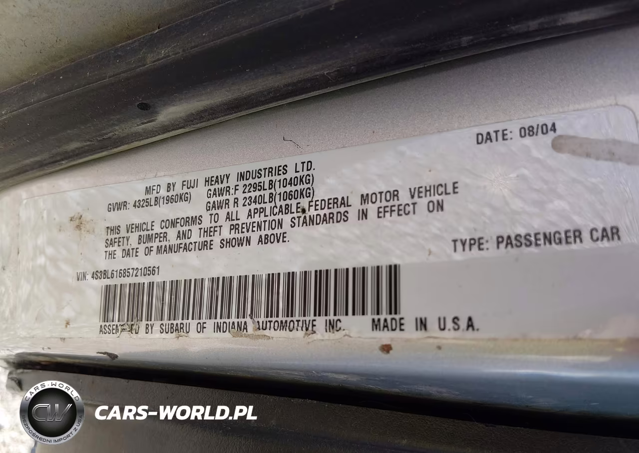 2005 Subaru Legacy 2.5I VIN:4S3BL616857210561 - 9