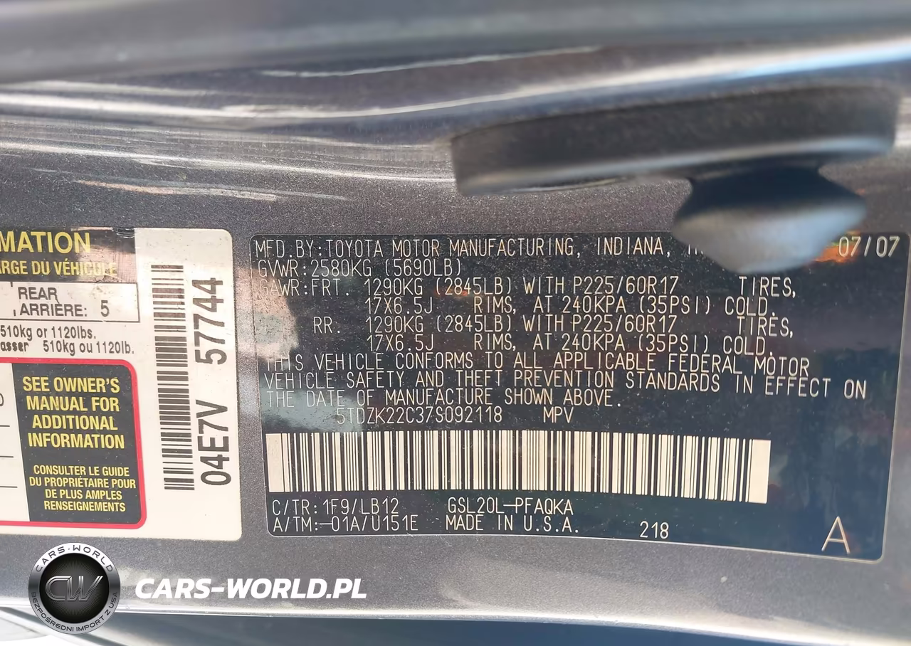 2007 Toyota Sienna Xle VIN:5TDZK22C37S092118 - 9