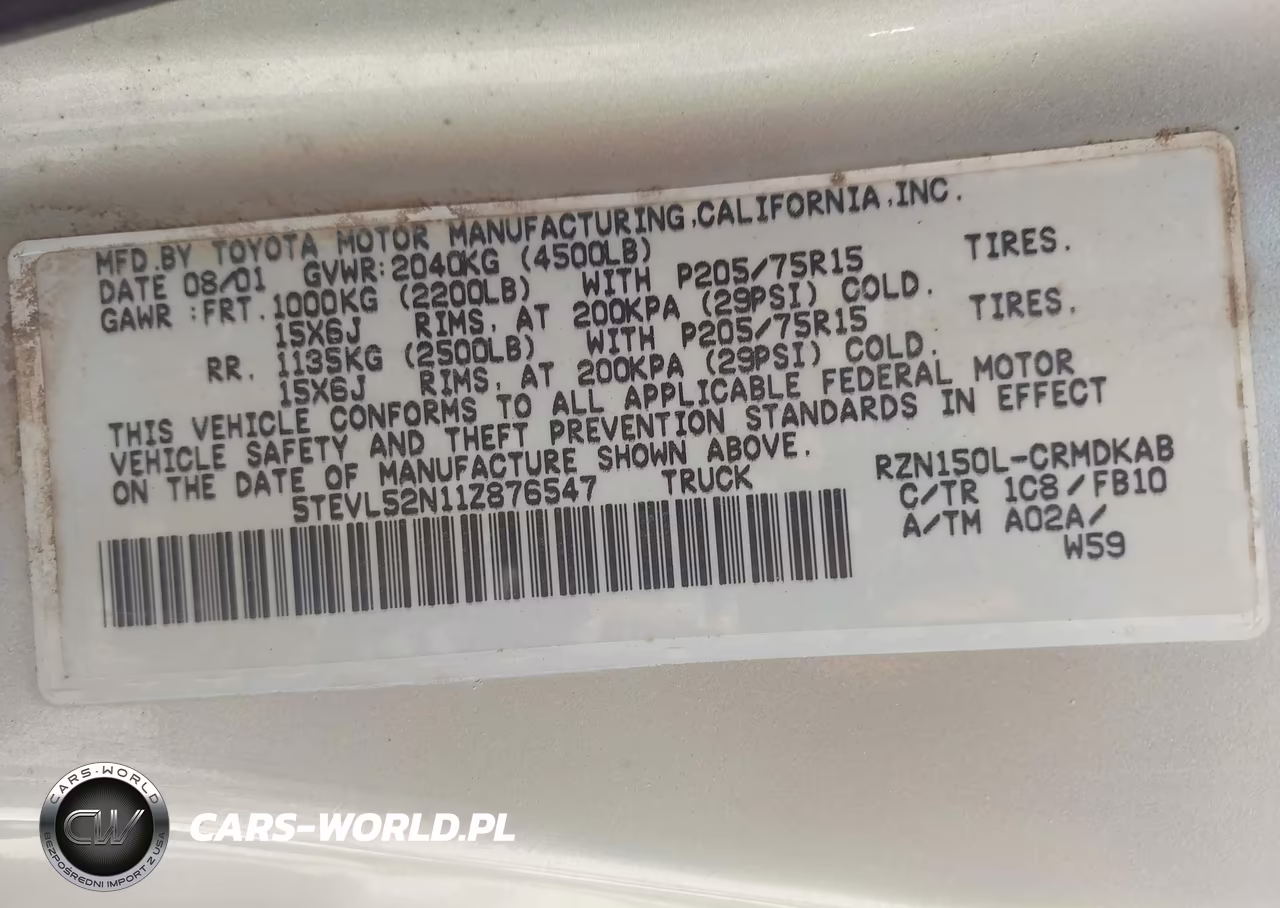 2001 Toyota Tacoma VIN:5TEVL52N11Z876547 - 9