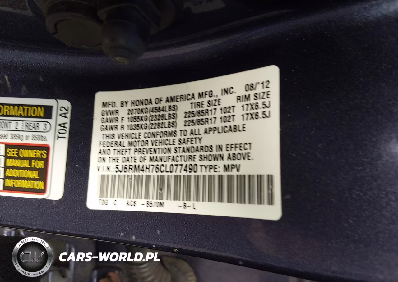 2012 Honda Cr-V Ex-L VIN:5J6RM4H76CL077490 - 9