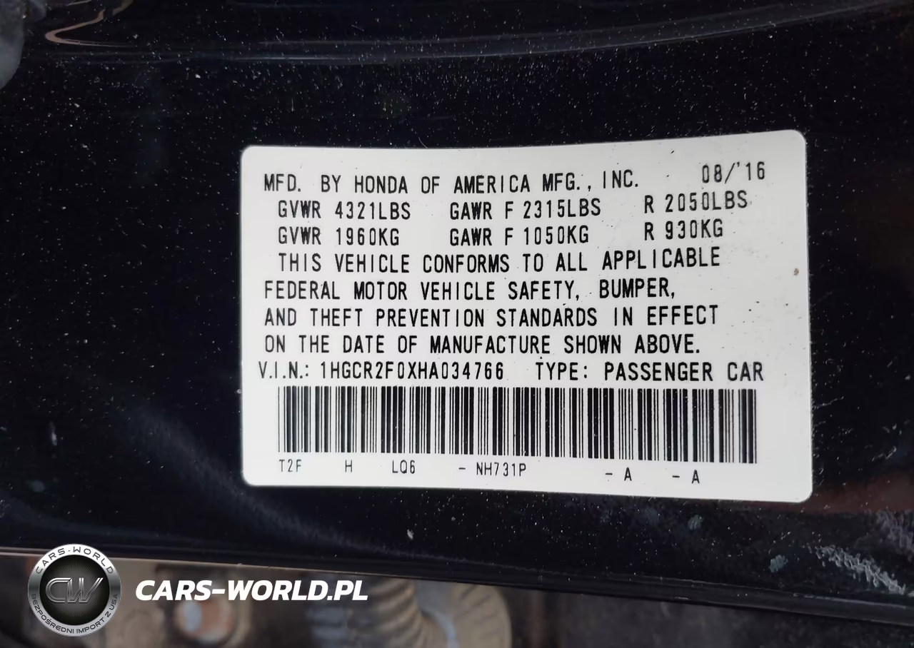 2017 Honda Accord Ex VIN:1HGCR2F0XHA034766 - 9