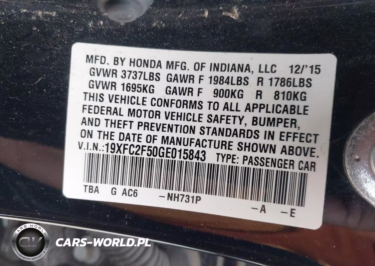 2016 Honda Civic Lx VIN:19XFC2F50GE015843 - 9