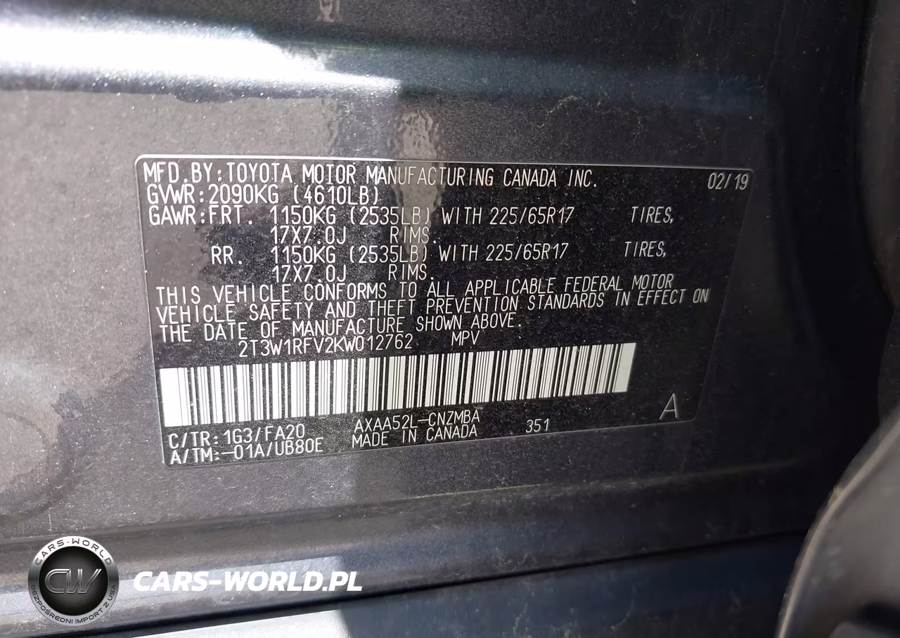 2019 Toyota Rav4 Xle VIN:2T3W1RFV2KW012762 - 9