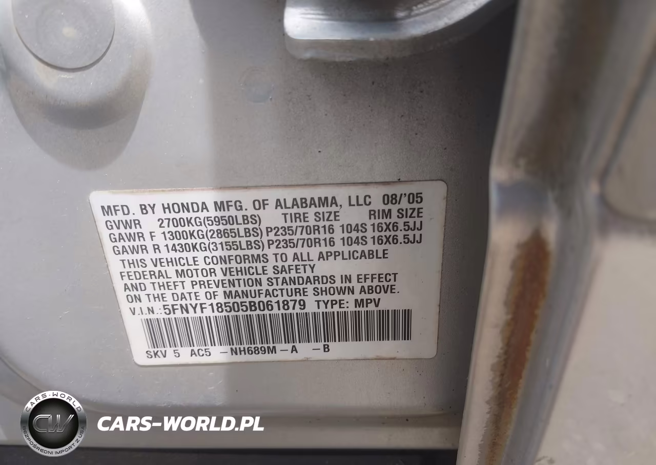 2005 Honda Pilot Ex-L VIN:5FNYF18505B061879 - 9